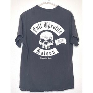 Vtg Full Throttle Saloon Sturgis Biker Bar Mens Shirt Skull Graphic Large Black